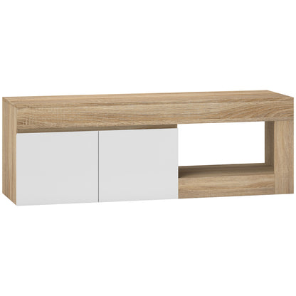 HOMCOM TV-Möbel, TV-Schrank für bis zu 152,4 cm mit 2-türigem Soft-Close-Schrank und offenem Regal, Fernsehtisch für Wohnzimmer, Schlafzimmer und Salon, 140x40x48 cm, Weiß und Holzton   Aosom