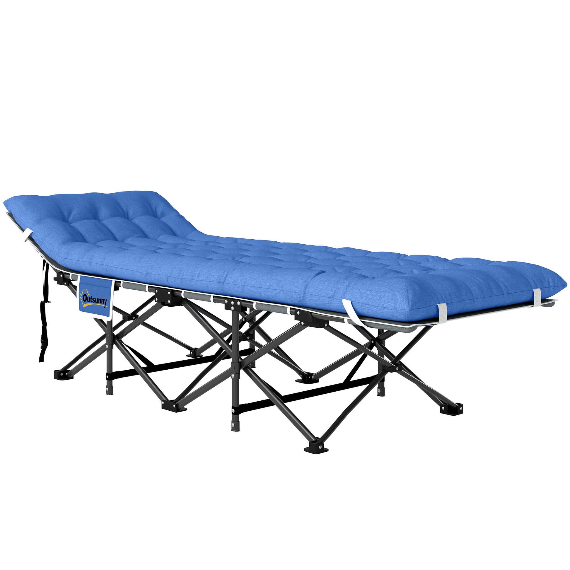 Outsunny Feldbett faltbar Campingbett mit Matratze Kopfkissen Seitentasche 190 x 65 x 37 cm Campingliege für Erwachsene Gästebett bis 150 kg Klappbett für Outdoor, Garten Camping Reisen Dunkelblau   Aosom