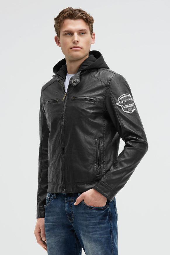 CAMP DAVID Jacke aus Kunstleder mit abknöpfbarer Sweatkapuze