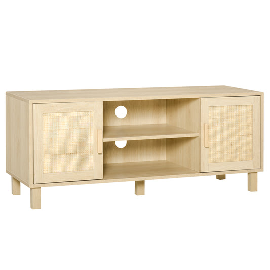 HOMCOM Fernsehtisch Lowboard TV-Bank TV-Kommode mit 2 Rattantüren und offenen Regalen aus MDF Natur 115x40x48 cm modern & funktional   Aosom.de