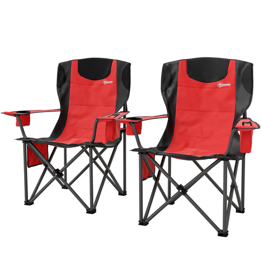 Outsunny Set 2 Campingstühle mit Kühltasche, Getränkehalter, Kopfstütze und 2 Taschen, Gartenstühle aus Oxford-Gewebe und Metall, Tragfähigkeit bis 120 kg, 94x62x100 cm, Rot   Aosom