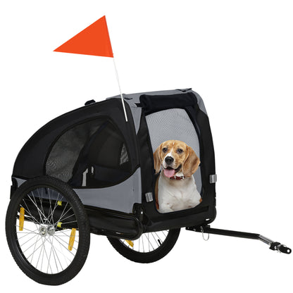PawHut Hundetransportanhänger bis 20kg für mittelgroße Hunde, mit Netzfenstern, Sicherheitsleine, 140x71x83cm, Oxfordstoff, Schwarz   Aosom.de