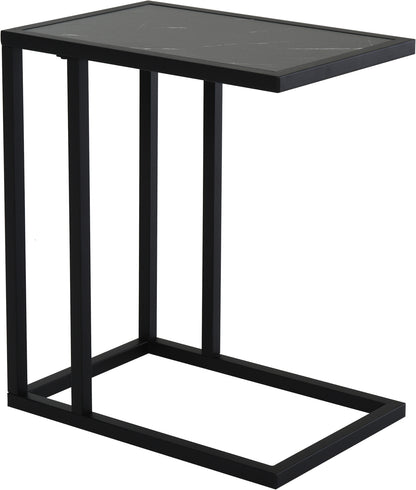 HOMCOM Beistelltisch, Couchtisch mit Marmoroptik, Kaffeetisch mit Metallrahmen, für Wohnzimmer, Schlafzimmer, 45 x 30 x 51,5 cm Schwarz   Aosom