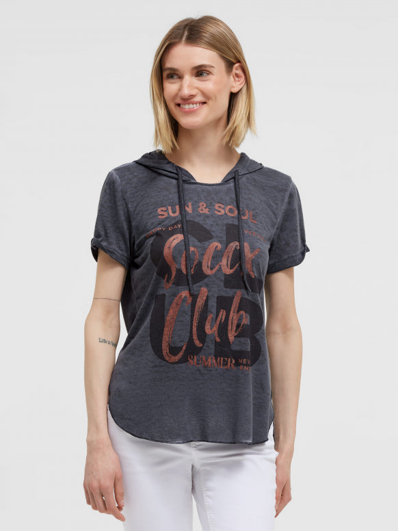 SOCCX Kapuzenshirt mit Ausbrenner-Effekten und Print - charcoal mist