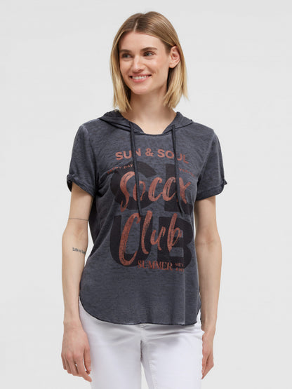 SOCCX Kapuzenshirt mit Ausbrenner-Effekten und Print - charcoal mist