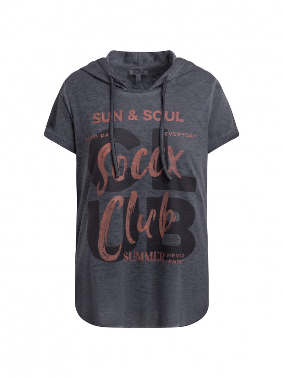 SOCCX Kapuzenshirt mit Ausbrenner-Effekten und Print - charcoal mist
