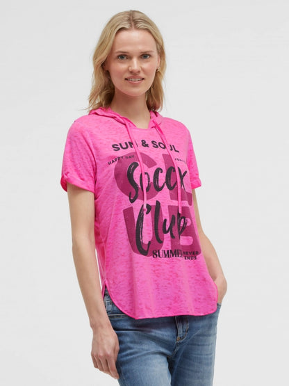 SOCCX Kapuzenshirt mit Ausbrenner-Effekten und Print - vivid pink