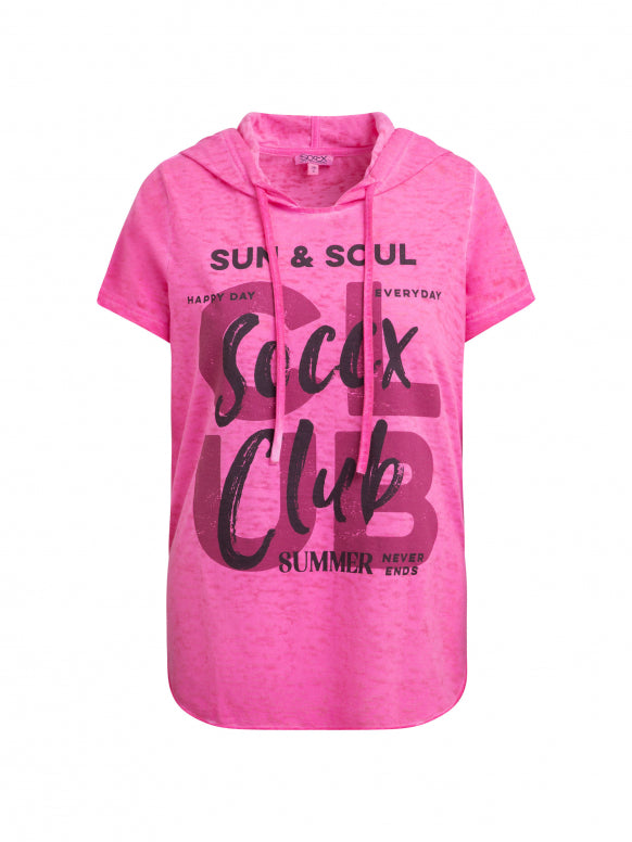 SOCCX Kapuzenshirt mit Ausbrenner-Effekten und Print - vivid pink