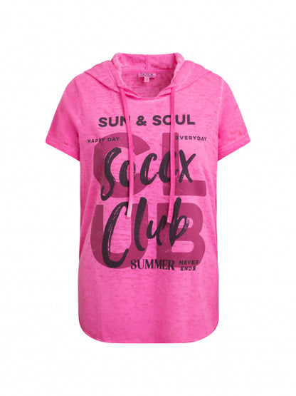 SOCCX Kapuzenshirt mit Ausbrenner-Effekten und Print - vivid pink