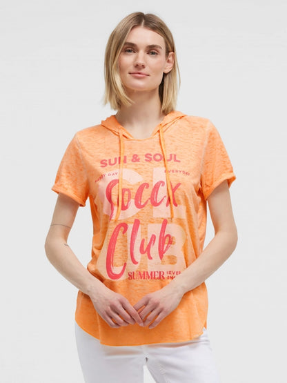SOCCX Kapuzenshirt mit Ausbrenner-Effekten und Print - neon apricot