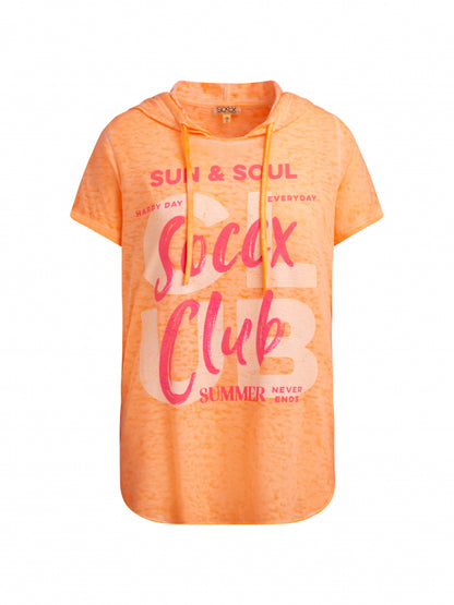 SOCCX Kapuzenshirt mit Ausbrenner-Effekten und Print - neon apricot