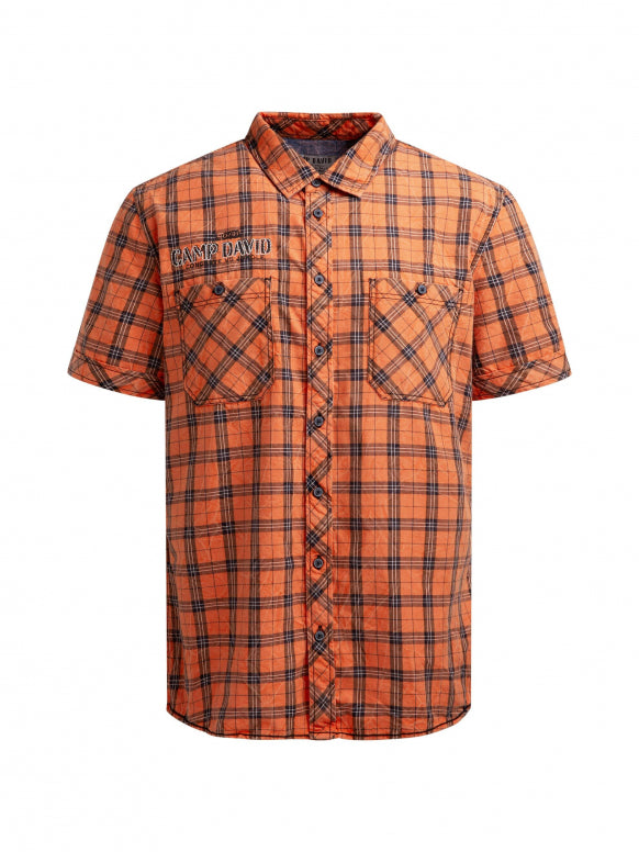CAMP DAVID Karohemd Kurzarm mit Brusttaschen und Stickereien - mellow orange