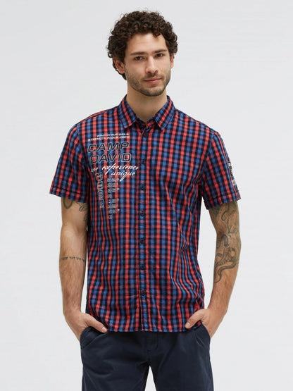 CAMP DAVID Karohemd Kurzarm mit Label Prints und Patches - blaze coral