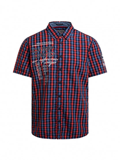 CAMP DAVID Karohemd Kurzarm mit Label Prints und Patches - blaze coral