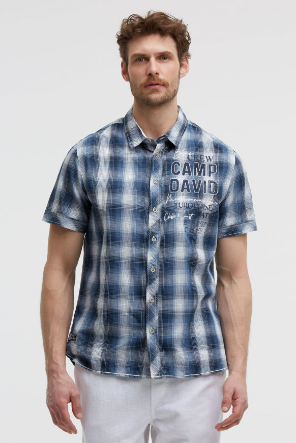 CAMP DAVID Karohemd Kurzarm mit Logo Print und Stickereien