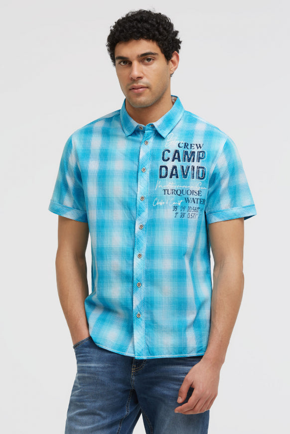 CAMP DAVID Karohemd Kurzarm mit Logo Print und Stickereien