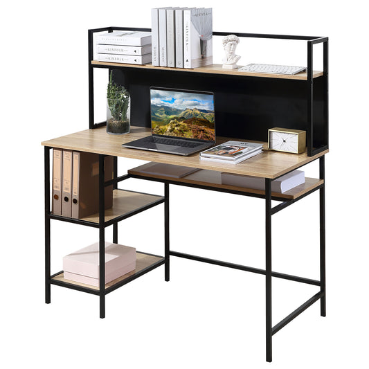 HOMCOM Schreibtisch mit Aufbewahrung Computer Schreibtisch mit 4 Regalen, großer Arbeitsplatte und schwarzer Tafel für Wohnzimmer Schlafzimmer Home Office 120L x 53B x 126H cm, Eiche und Schwarz   Aosom