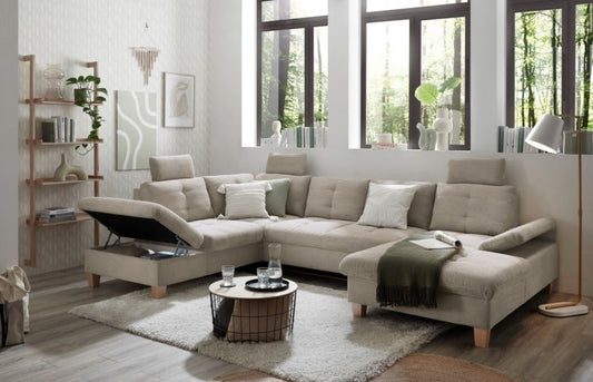 Wohnlandschaft &quot;Ascot&quot; von Ed Exciting Design in Breitcord  mit Schlaffunktion, Bettkasten und variabler Kopfstütze