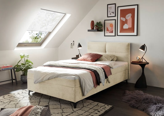 Boxbett Andon 120x200 cm mit Bettkasten Farbe Cream – ED Exciting Design, Zoom Breitcord, Bonell-Federkern und Schaumtopper