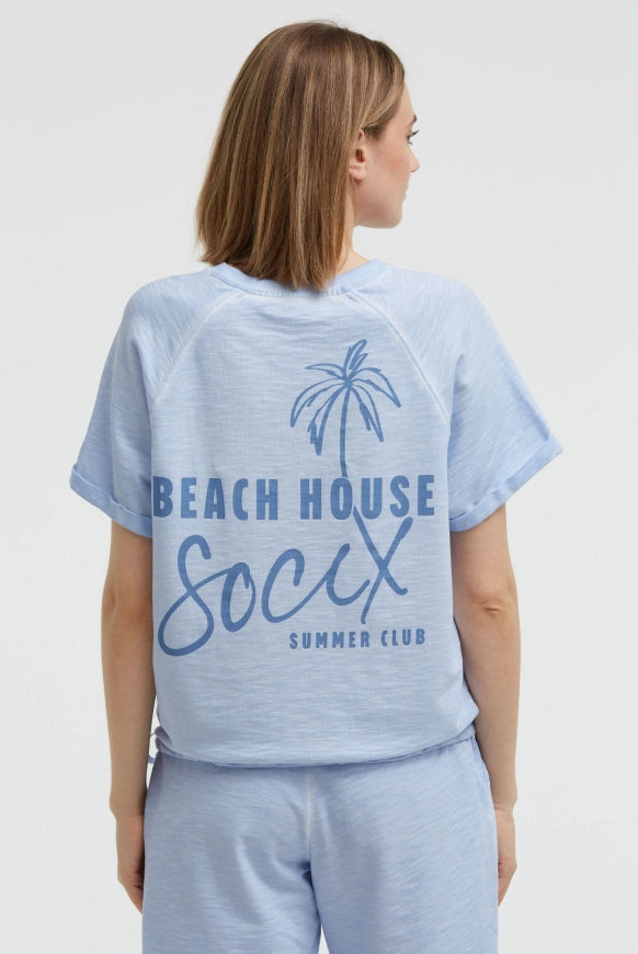 SOCCX Kurzarm-Sweatshirt mit Back - Artwork - soft ocean