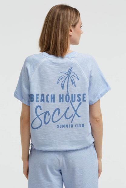 SOCCX Kurzarm-Sweatshirt mit Back - Artwork - soft ocean