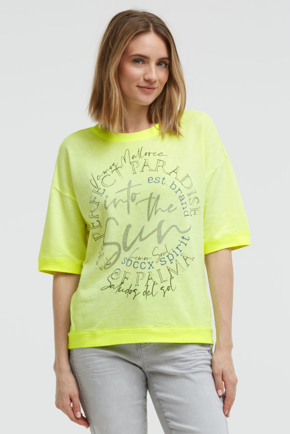 SOCCX Kurzarm-Sweatshirt mit Glitter-Puffprint - neon lime