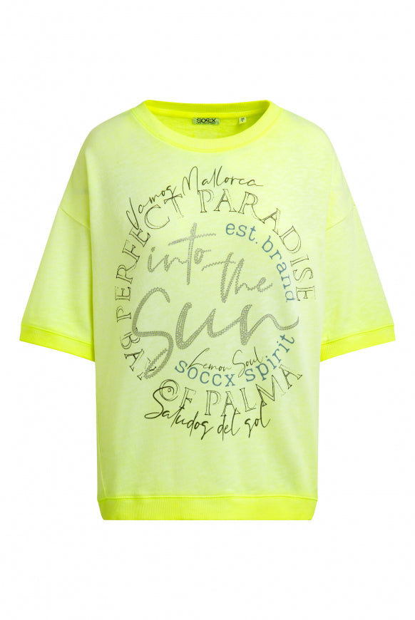 SOCCX Kurzarm-Sweatshirt mit Glitter-Puffprint - neon lime