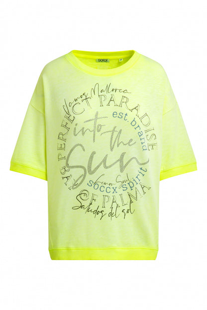 SOCCX Kurzarm-Sweatshirt mit Glitter-Puffprint - neon lime