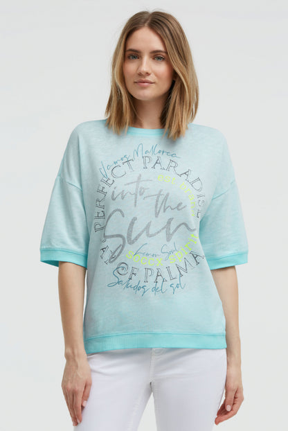 SOCCX Kurzarm-Sweatshirt mit Glitter-Puffprint - fresh breeze