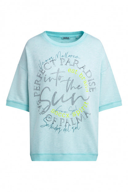 SOCCX Kurzarm-Sweatshirt mit Glitter-Puffprint - fresh breeze