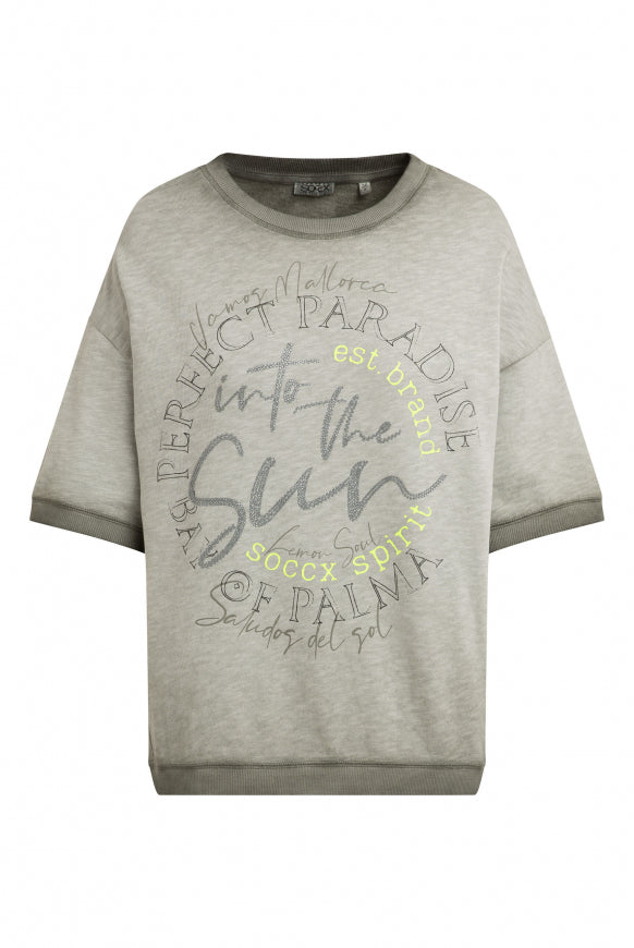 SOCCX Kurzarm-Sweatshirt mit Glitter-Puffprint - desert olive