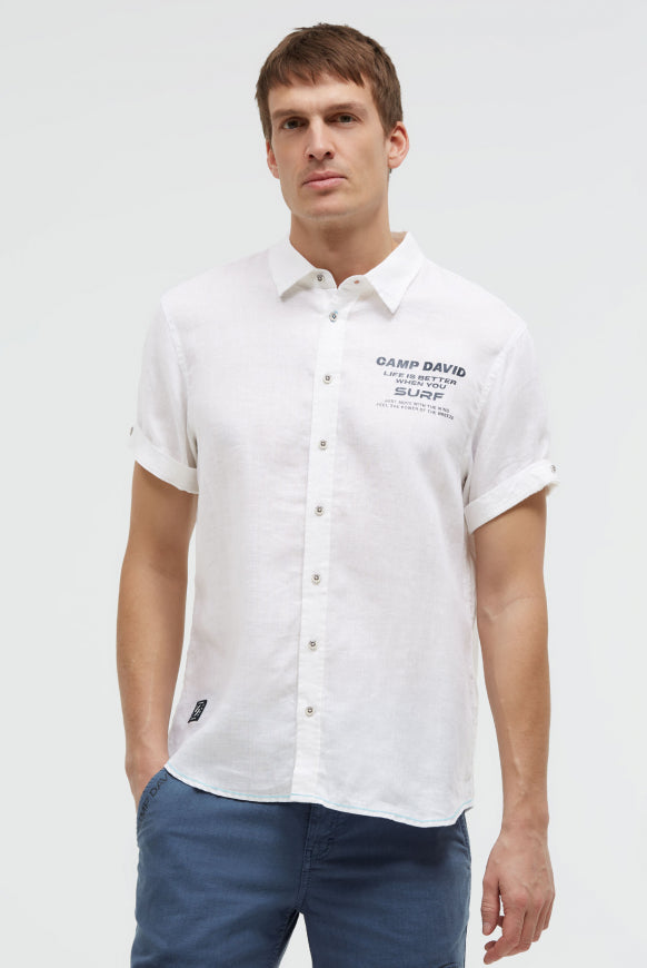 CAMP DAVID Kurzarmhemd aus Leinen mit Logo Prints
