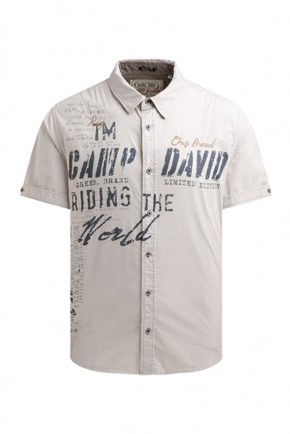 CAMP DAVID Kurzarmhemd mit Label Prints und Stickereien - ash