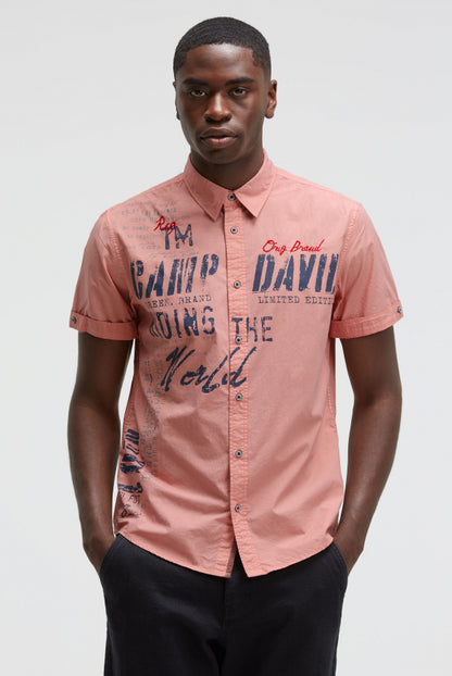CAMP DAVID Kurzarmhemd mit Label Prints und Stickereien - old peach