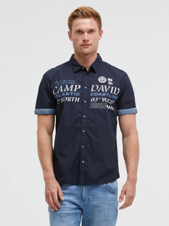 CAMP DAVID Kurzarmhemd mit Logo Artwork - blue navy