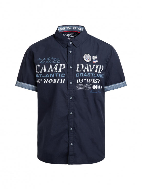 CAMP DAVID Kurzarmhemd mit Logo Artwork - blue navy