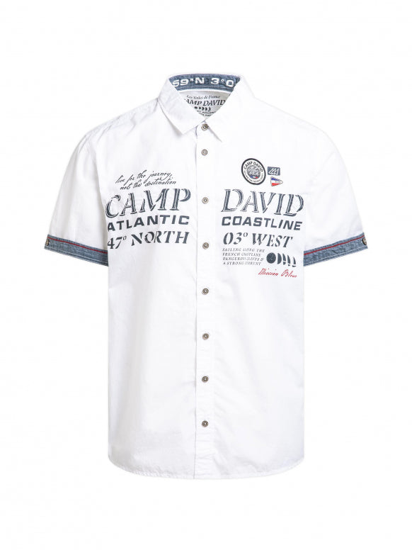 CAMP DAVID Kurzarmhemd mit Logo Artwork - opticwhite