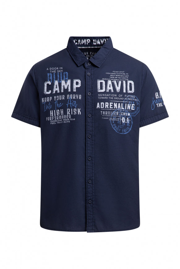 CAMP DAVID Kurzarmhemd mit Webstreifen und Artworks - blue navy