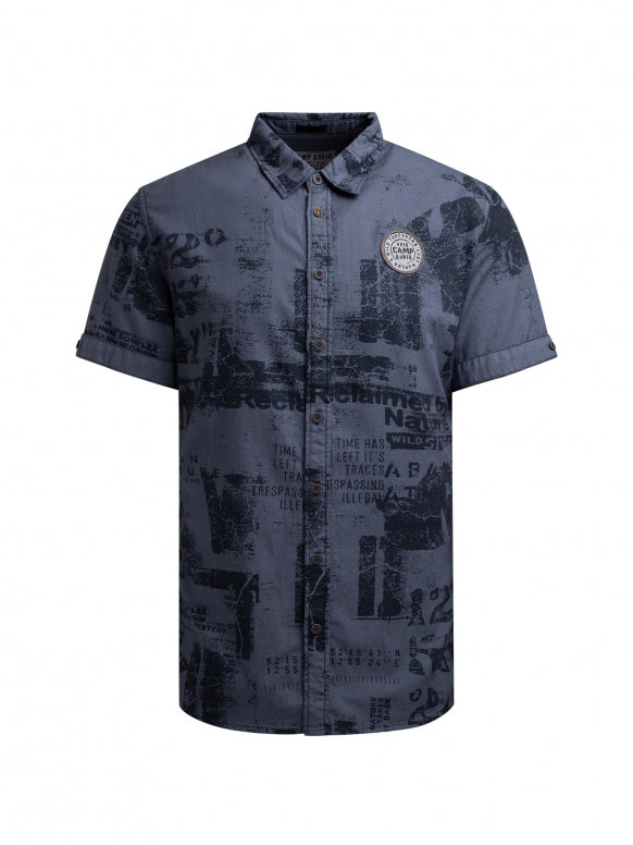 CAMP DAVID Kurzarmhemd mit Webstruktur und All Over Print - blue concrete
