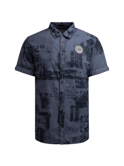 CAMP DAVID Kurzarmhemd mit Webstruktur und All Over Print - blue concrete