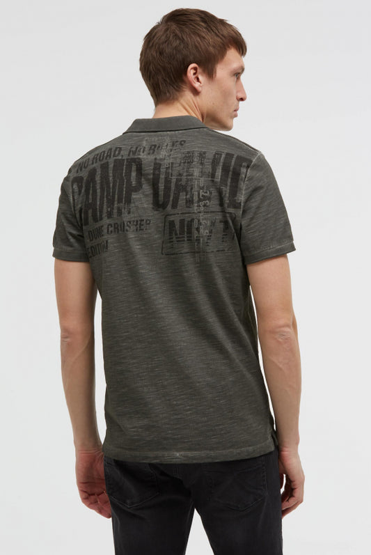 CAMP DAVID Kurzarmpolo mit V-Neck und Back-Print