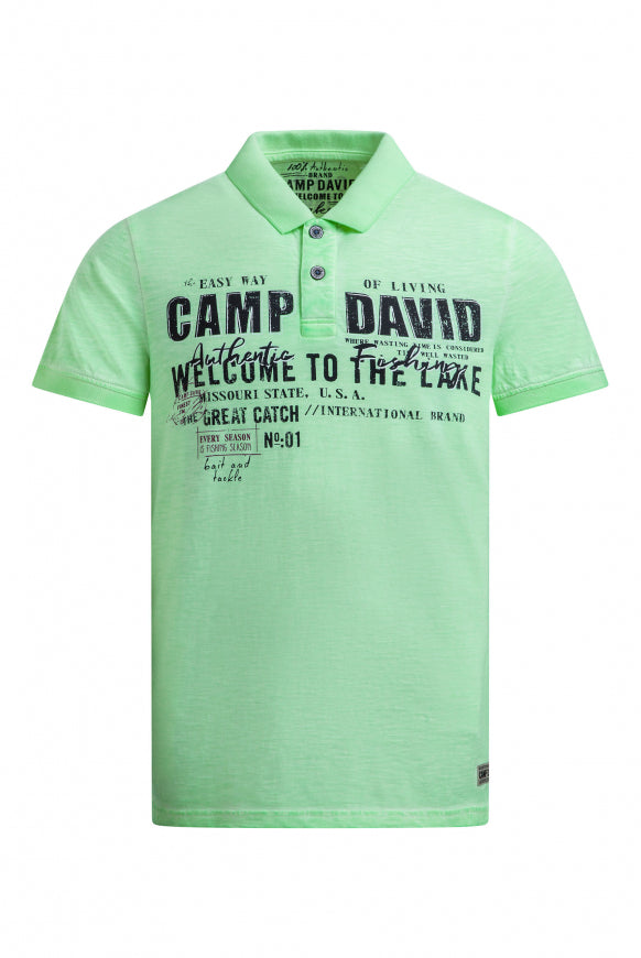 CAMP DAVID Kurzarmpolo Oil Dyed mit Logo Print - neon green