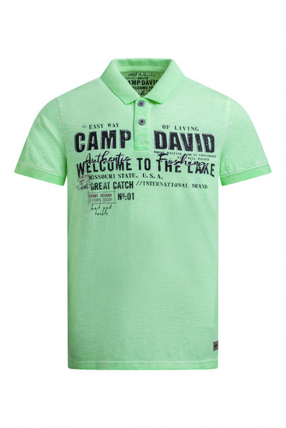 CAMP DAVID Kurzarmpolo Oil Dyed mit Logo Print - neon green