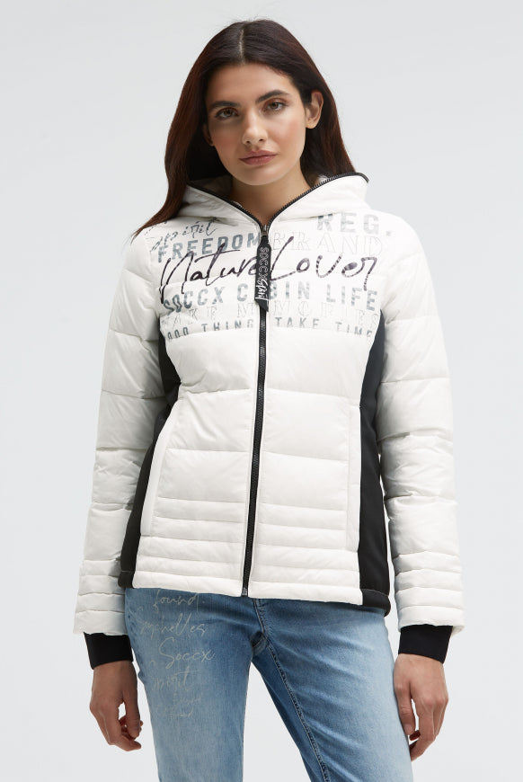 SOCCX Kurze Steppjacke im Materialmix mit Kapuze