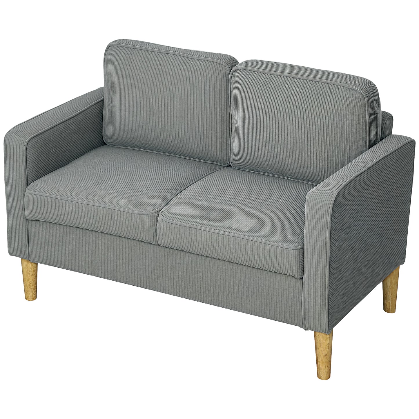HOMCOM Sofa 2 Sitzer klein Couch mit Armlehne, Stauraum, modern Polstersofa mit Cordoptik, Holzbeine, Kissen, Loungesofa für Wohnzimmer, Schlafzimmer, 117 x 63 x 79 cm, Hellgrau   Aosom