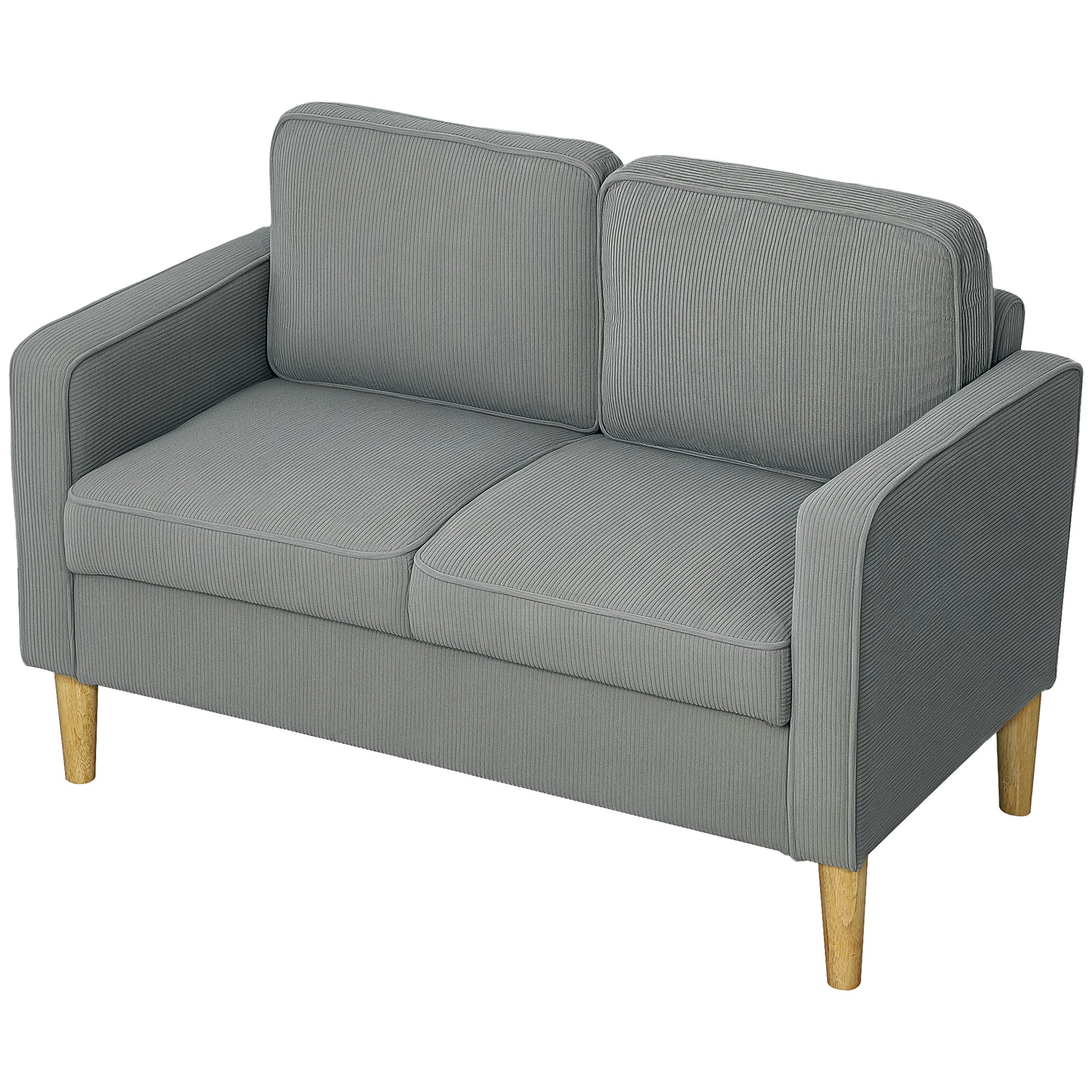 HOMCOM Sofa 2 Sitzer klein Couch mit Armlehne, Stauraum, modern Polstersofa mit Cordoptik, Holzbeine, Kissen, Loungesofa für Wohnzimmer, Schlafzimmer, 117 x 63 x 79 cm, Hellgrau   Aosom