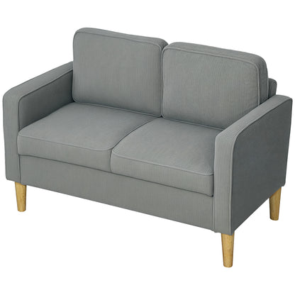 HOMCOM Sofa 2 Sitzer klein Couch mit Armlehne, Stauraum, modern Polstersofa mit Cordoptik, Holzbeine, Kissen, Loungesofa für Wohnzimmer, Schlafzimmer, 117 x 63 x 79 cm, Hellgrau   Aosom