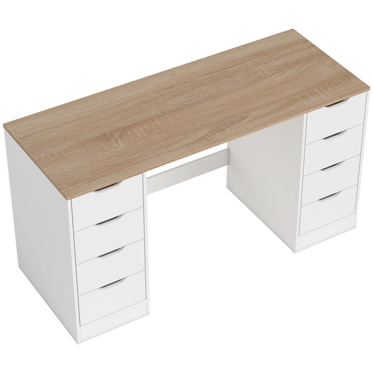 HOMCOM Schreibtisch mit 8 Schubladen Bürotisch 140 x 53 x 75 cm Moderner Computertisch für Büro, Wohnzimmer Weiß   Aosom