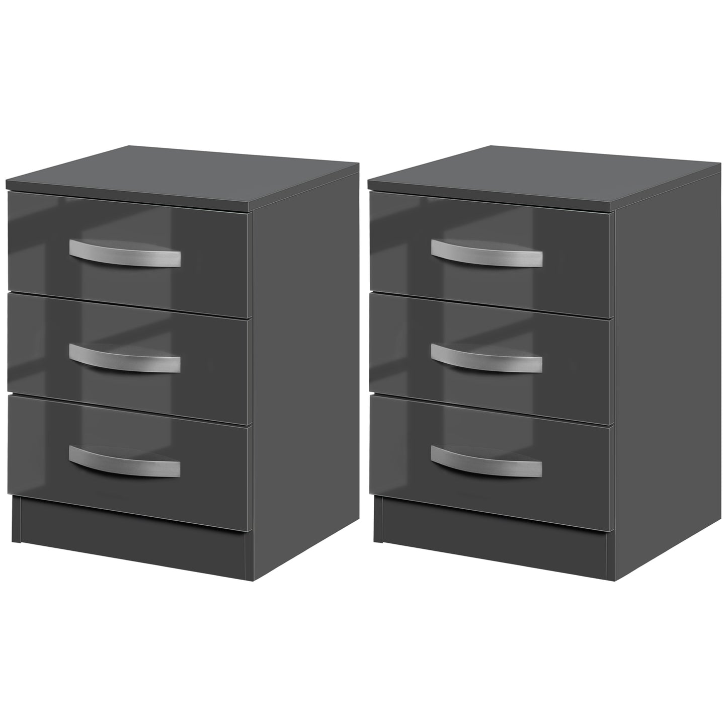 HOMCOM Nachttisch Modern, Set 2 Stück mit 3 Schubladen für Schlafzimmer und Wohnzimmer aus Spanplatte, 40x36x56cm, Grau   Aosom