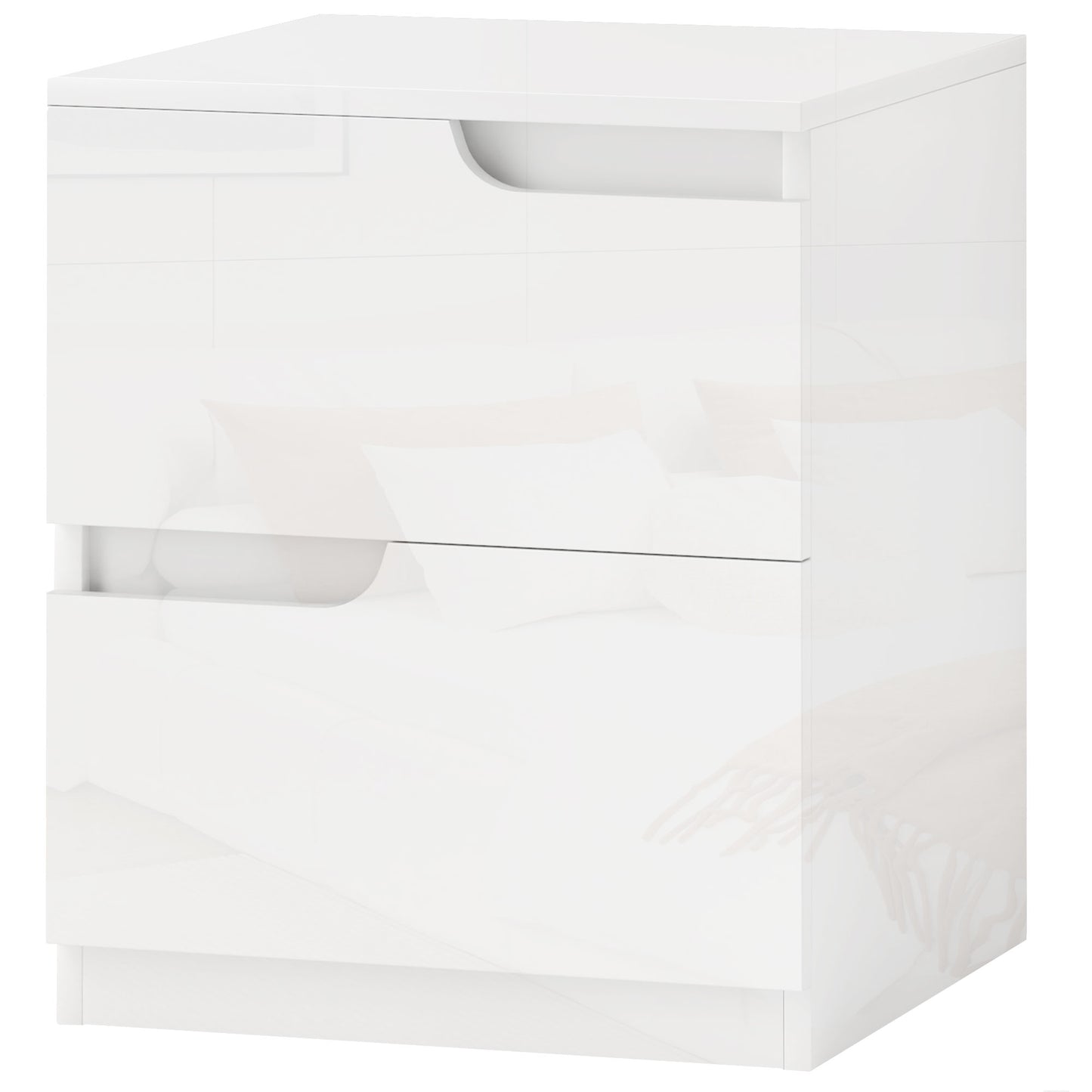 HOMCOM Nachtschrank Nachttisch mit 2 Schubladen, Beistelltisch für Wohnzimmer, Schlafzimmer, 40 x 40 x 48 cm, Hochglanzweiß   Aosom